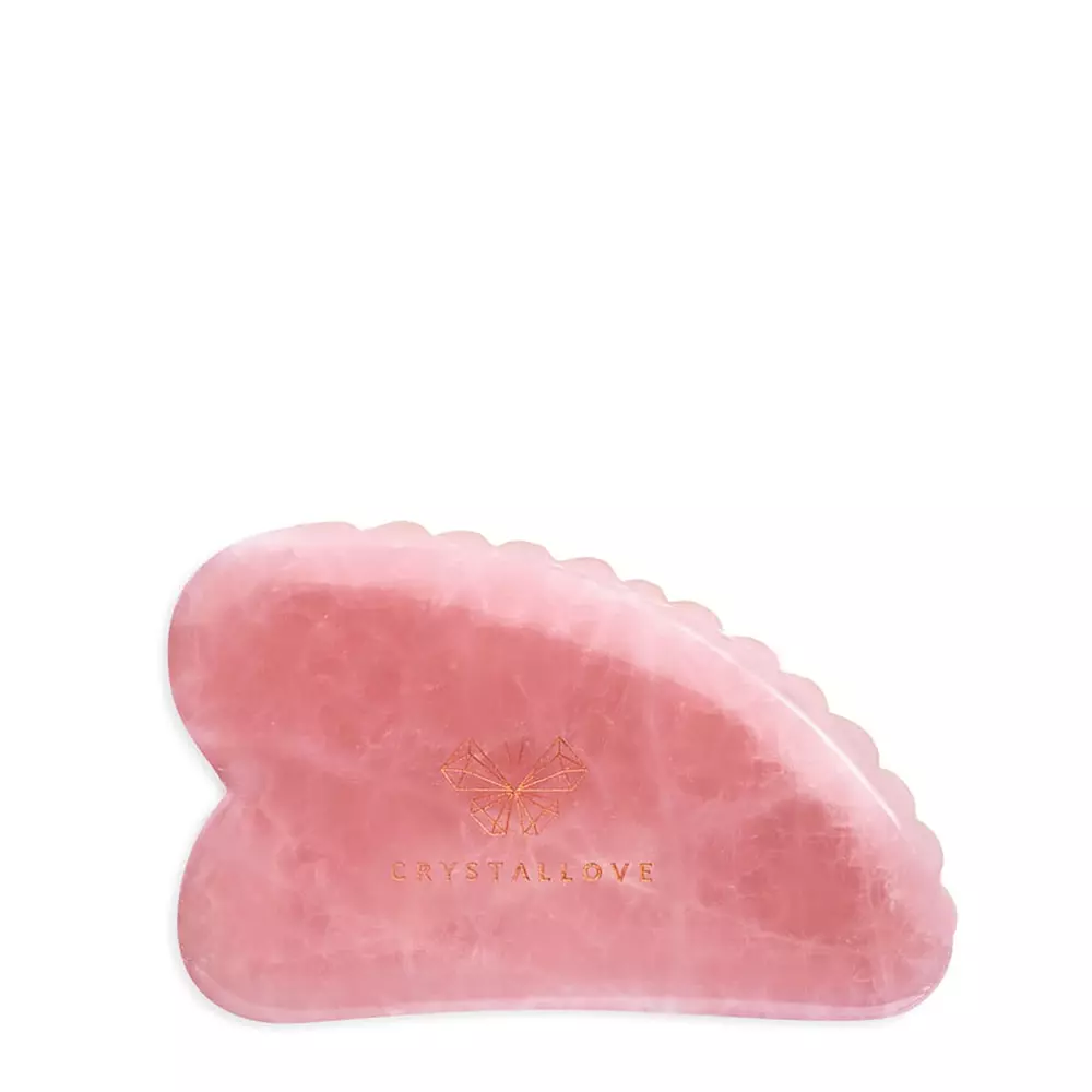 Crystallove - Placă de masaj facial Gua Sha 3D în cuarț roz