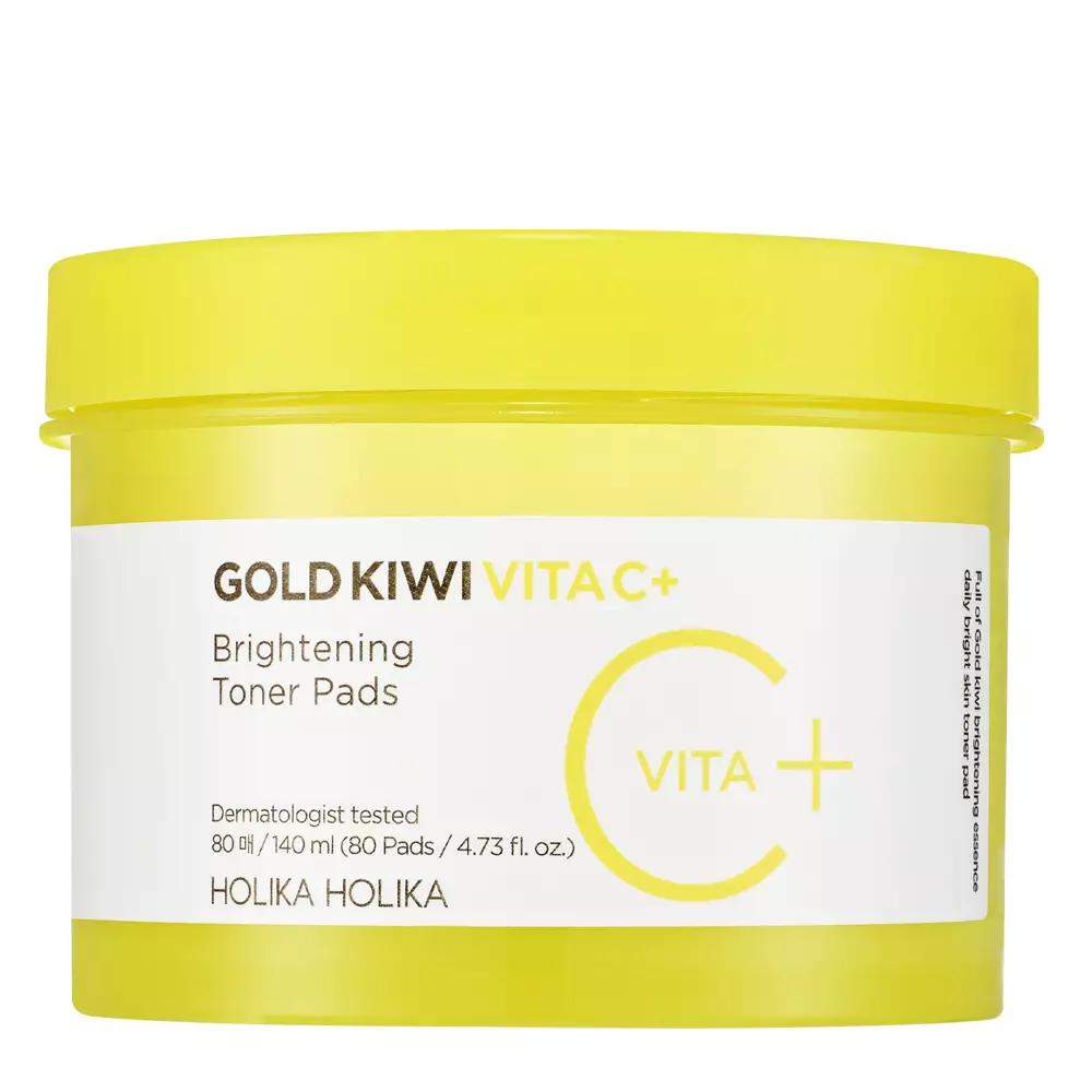 Holika Holika - Gold Kiwi Vita C Plus Brightening Toner Pad - Plasturi tonifiante cu efect de iluminare  - 80szt