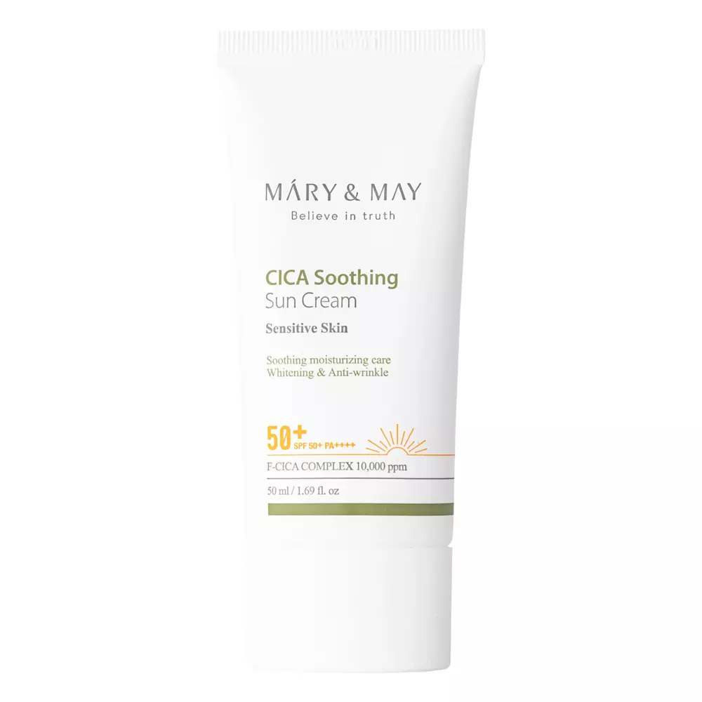 Mary&May - Cica Soothing Sun Cream SPF50+/PA++++ - Cremă de protecție solară hidratantă și calmantă - 50ml