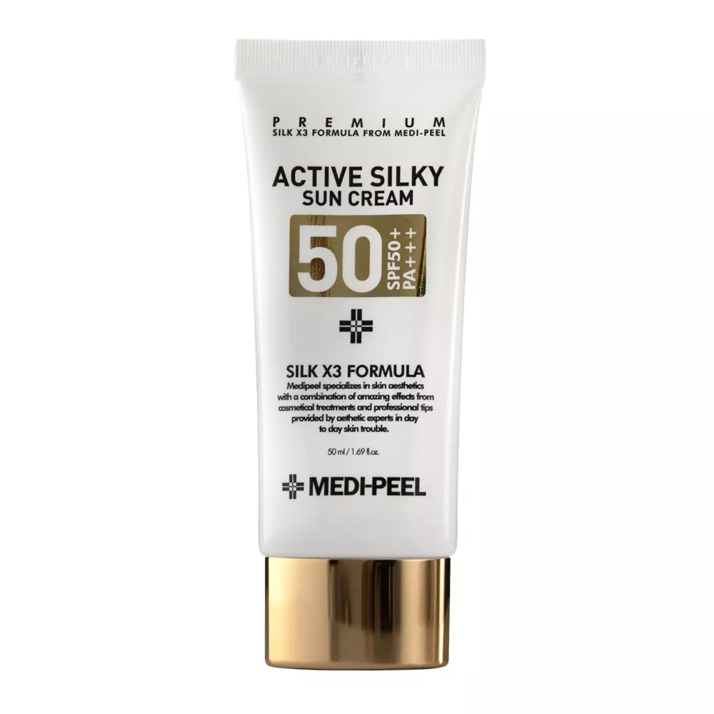 Medi-Peel - Active Silky Sun Cream SPF50+ PA+++ - Cremă de față anti-îmbătrânire cu filtre și peptide - 50ml