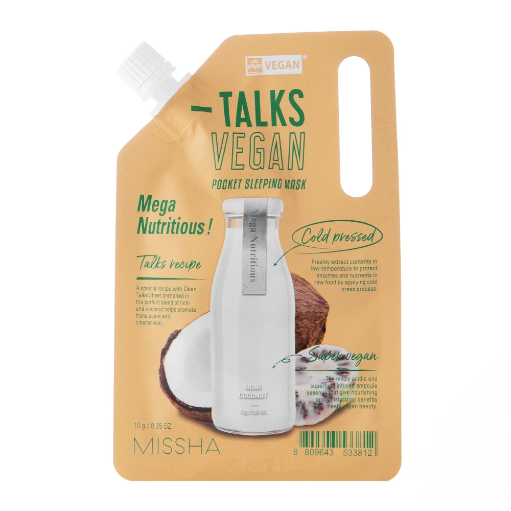 Missha - Talks Vegan Squeeze Pocket Sleeping Mask - Mega Nutritiv - Mască de noapte hrănitoare pentru față - 10g