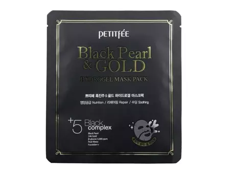 Petitfee - Black Pearl & Gold Hydrogel Mask Pack - Mască de față cu hidrogel Black Pearl și Gold - 32g