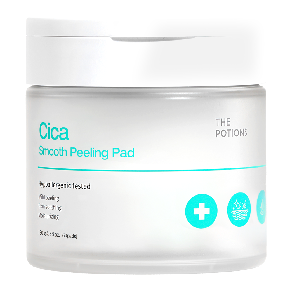 The Potions - Cica Smooth Peeling Pad - Plasturi faciale exfoliante cu acizi PHA - 60 buc/130 g