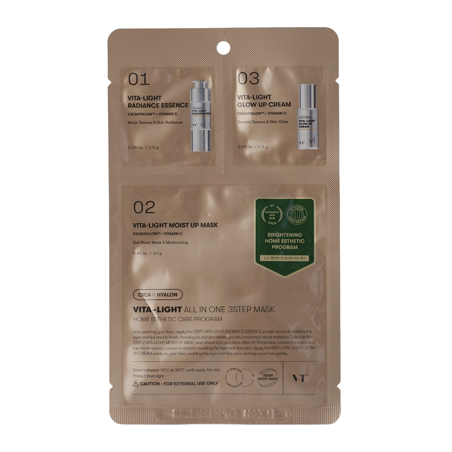 VT Cosmetics - Vita-Light All In One 3Step Mask - Brightening Sheet Face Mask - 1.5g+1.5g+25g